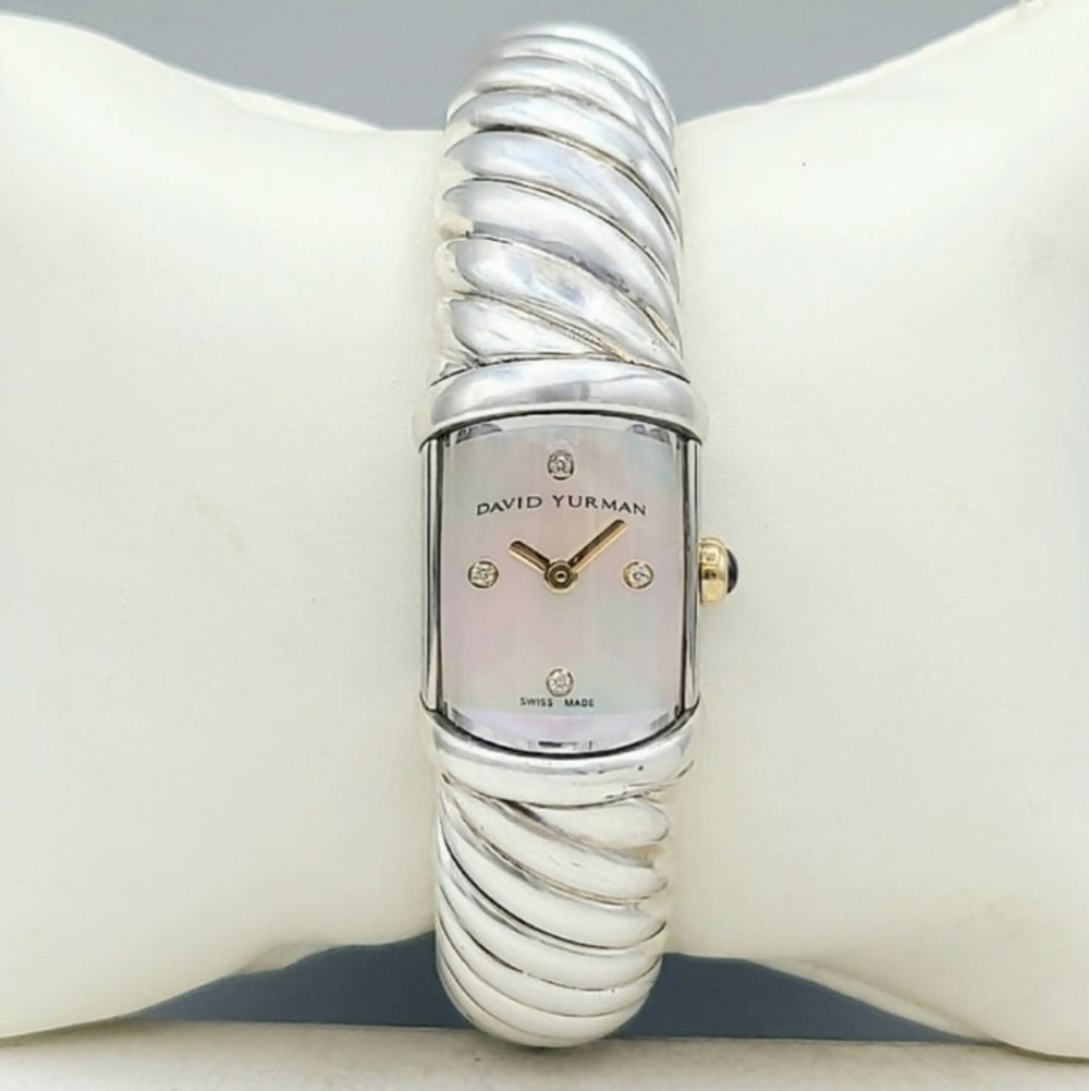David Yurman Waverly Sterling Cable Bracelet Watch with Diamond and Gold Accents